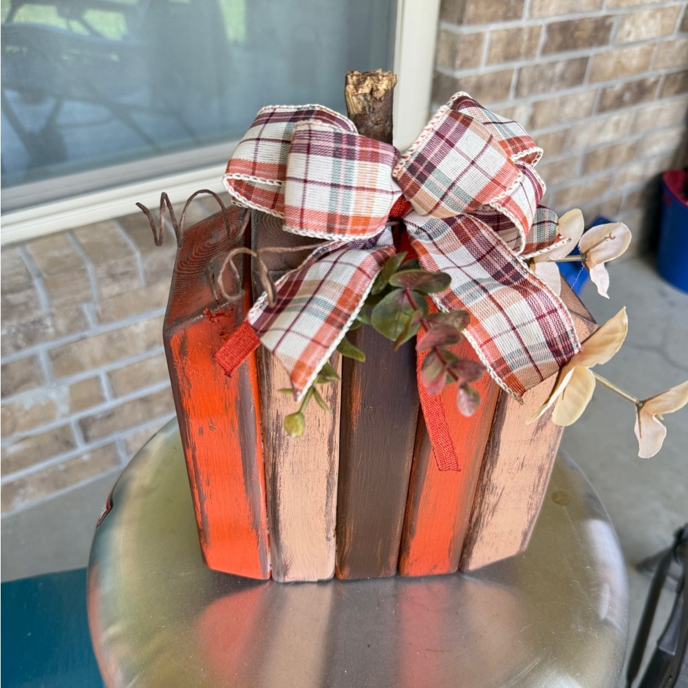 Rustic Plaid Ribbon Pumpkin Decor